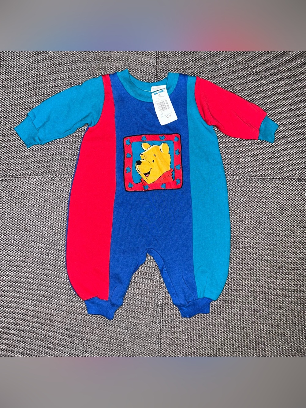 Rare 90s Winnie the Pooh Colorblock Baby One-Piece Romper - Blue & Red